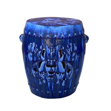 Chinese Mixed Blue Round Lotus Clay Ceramic Garden Stool Table cs6992E 