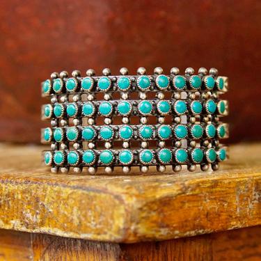 Vintage Zuni Snake Eye Turquoise Cuff Bracelet, Hammered Silver Cutout Cuff With 48 Turquoise Stones, Native American Cuff, Old Pawn Jewelry 