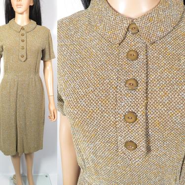 Vintage 50s/60s Textured Knit Pumpkin Spice Fall Dress Size S 
