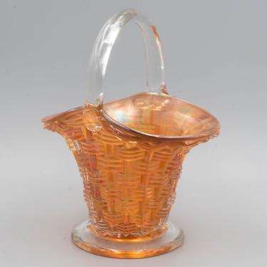 Dugan Big Basketweave Marigold Carnival Glass Basket | Vintage Iridescent Glass Easter Basket 