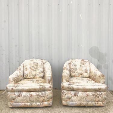 Vintage 1980s Pair Swivel Lounge Chairs