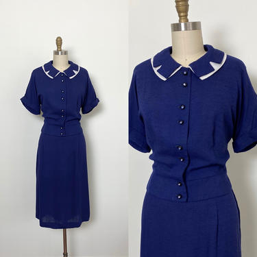 Vintage 1950s Suit 50s Skirt and Blouse Set Size Large Volup 