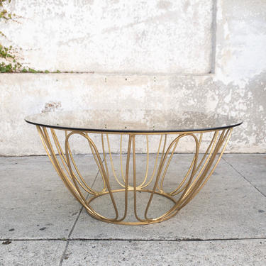 Retro Gold and Smoked Glass Coffee Table
