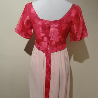 Vintage 1960's Cocktail Dress / 60s Formal Satin Hot Pink Dress XS/S 