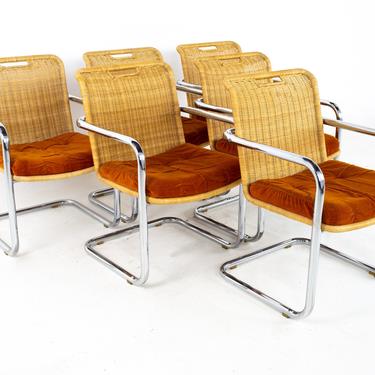 Harvey Probber Style Chromcraft Mid Century Cane Wicker and Chrome Dining Chairs - Set of 6 - mcm 