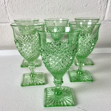 Six uranium glass diamond patterned goblets