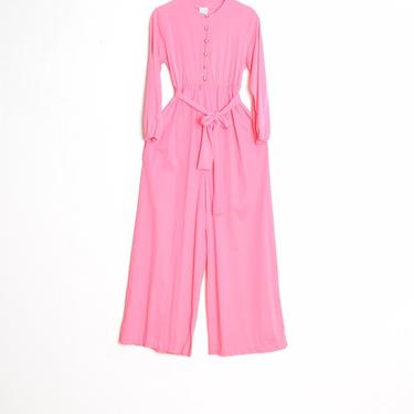 vintage 60s jumpsuit pink wide leg nylon pajamas romper playsuit outfit S clothing 