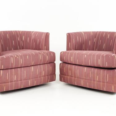 Mid Century Pink Hexagonal Barrel Swivel Lounge Chairs - A Pair - mcm 