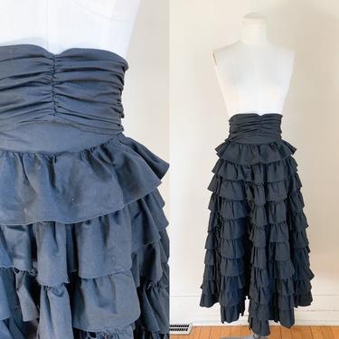 Vintage 1940s Ultra High Waisted Black Ruffled Skirt / XXS 