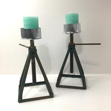 Jack stand candleholders - industrial auto repair equipment - adjustable pillar candleholders 