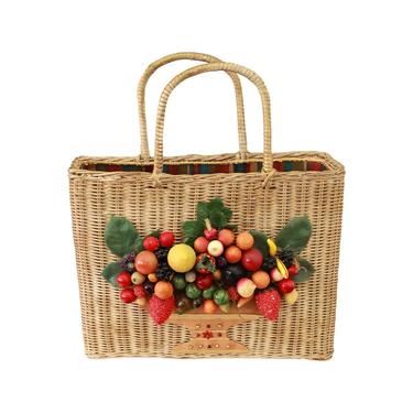 1950s Wicker Novelty Fruit Bowl Purse - 1950s Wicker Handbag - 1950s Novelty Handbag - Vintage Wicker Purse - Vintage Novelty Purse 