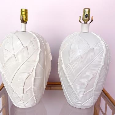 Pair of Plaster Palm Frond Lamps