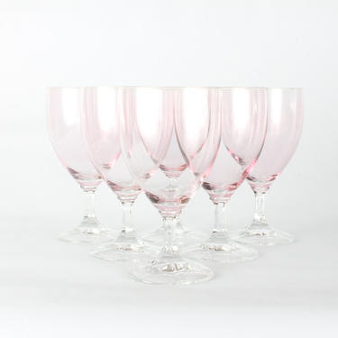 Vintage Pink Wine Glassware, Wedding Decor, Vintage Glassware, Wine Glassware, Pink Stemmed Wine Glasses, Pink Glasses,Set of 6 