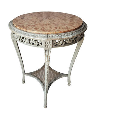 Antique French Louis XVI Distressed Painted Side Table from late 19th early 20th century - center accent gueridon table 
