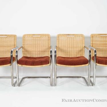 Set of 4 Chrome Cantilever and Wicker Chairs