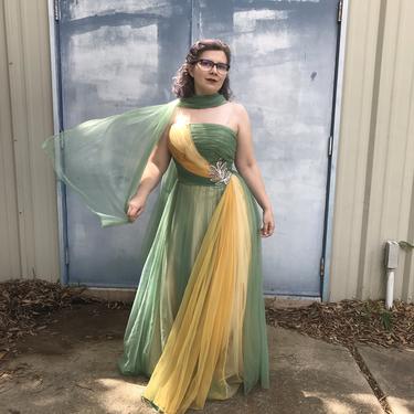 Reserved: 1960s Emma Domb Green and Yellow Party Dress