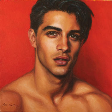 Man with Red. Art Print from Original Oil Painting by Pat Kelley. Male Portrait. Handsome Man, Male Nude, Contemporary Realism 