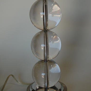 Large Stacked Three Large Crystal Ball Table Lamp 