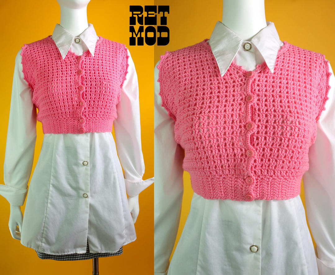 Bright Pink Knit Cropped Sweater Vest - Pop and Cute | RetMod | Atlanta, GA