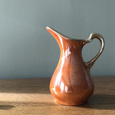 Lustreware Small Orange Pitcher with Gold 