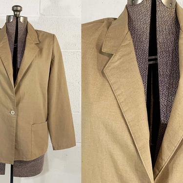 Vintage Tan One-Button Blazer Textured Suit Jacket Tailored The Fashion Place Sears Long Sleeve Coat Pockets Beige 1970s 70s Large XL 