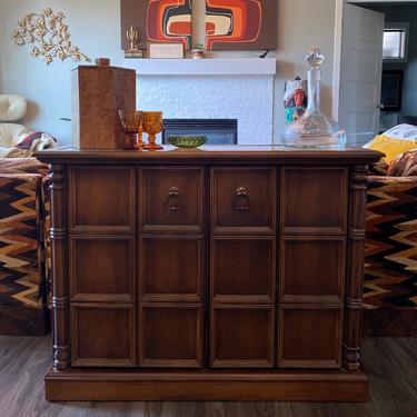 Vintage 1970s Wood and Marble Cabinet 70s Wood Bar 
