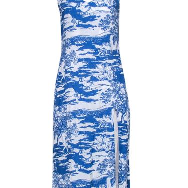 Reformation - Blue &amp; White Scenic Women Print Sleeveless Slip Dress w/ Slit Sz 4