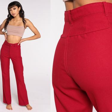 70s Bell Bottoms Pants -- Boho Hippie Bellbottom Red Trousers High Waist 1970s Vintage Bohemian Trousers Small xs s 