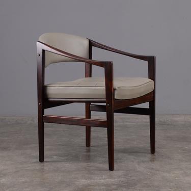 Mid-Century Modern Armchair in Rosewood and Gray Leather 