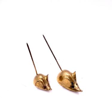 Whimsical Pair of Brass Mouse Sculptures