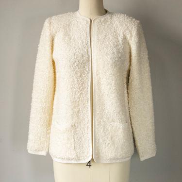 1980s Sweater Boucle Ivory Cardigan S 