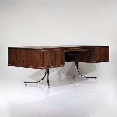 RARE Mid-Century Modern Large Executive Walnut Desk with Steel Splayed Legs 