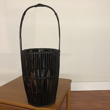 Vintage Asian Black Bamboo Basket 