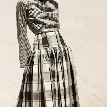 1940s Black and White Plaid Taffeta Skirt 