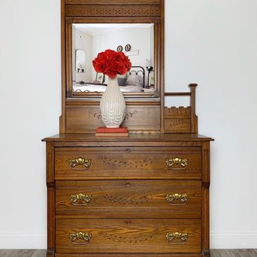 Antique Eastlake Style Dresser with Beveled Mirror 
