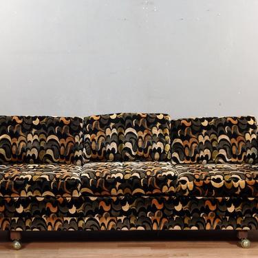 Selig Mid Century Mod Copper Swirls Velveteen Sofa