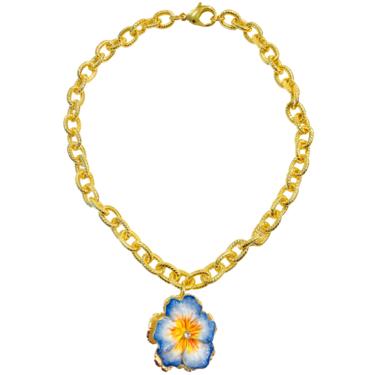 The Pink Reef cornflower blue and yellow pansy necklace