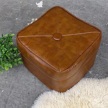 Vintage Ottoman Retro 1970s Mid Century Modern + Brown + Vinyl + Square + Large Button on Top + MCM Footrest + Home Decor and Furniture 