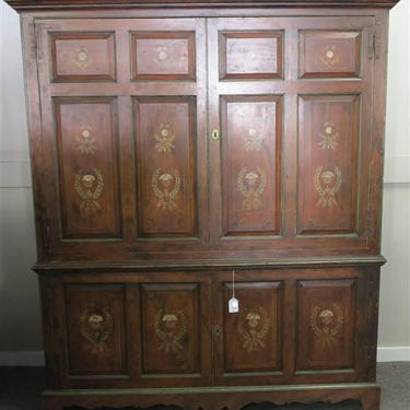 Gorgeous Paint Decorated Two Part Cabinet 19th Century 