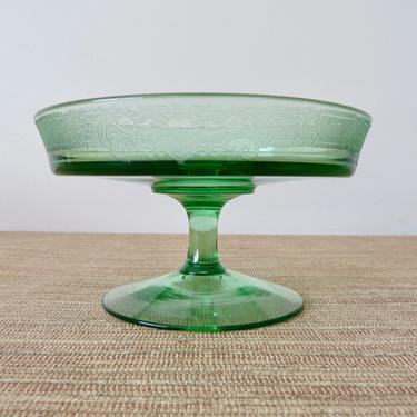 Vintage Candy Dish - Green Etched Depression Candy Dish - Pedestal Candy Dish - Round Candy Dish 