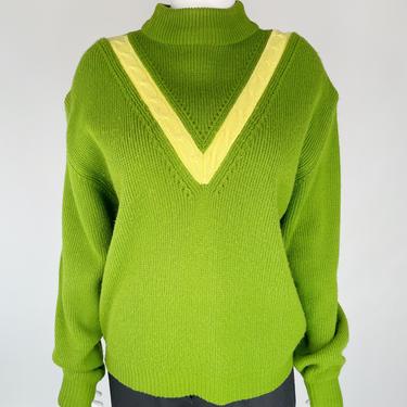 1960's Mock Turtleneck Green Varsity Sweater