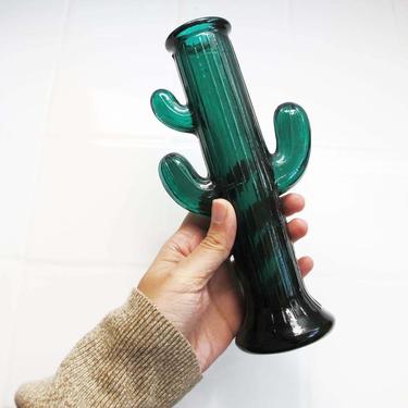 Vintage Green Glass Cactus Statue - Cactus Taper Candle Holder - Quirky Home Decor - Cacti Figurine - Glass Bud Vase - Best Friend Gift 