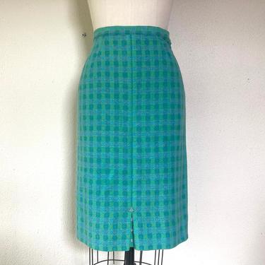 1960s Blue and green wool pencil skirt 