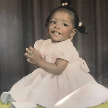 Vintage Baby Photo Portrait Colorized Black and White 