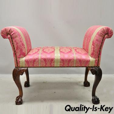 Paramount Antiques Inc Chippendale Mahogany Ball &amp; Claw Pink Upholstered Bench