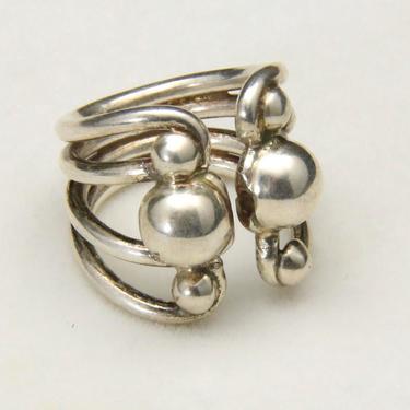 Vintage Sterling Silver Modernist Bubble Ring Size 7 Open Wrap Style 