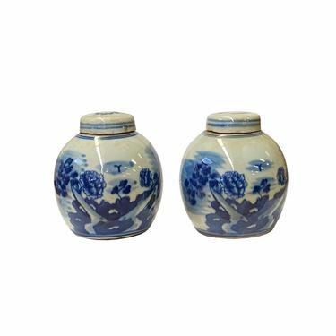 Pair Blue White Mini Oriental Large Flower Porcelain Ginger Jars ws1875E 