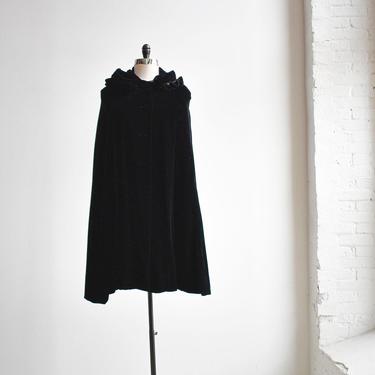 Vintage Black Velvet Hooded Cape 