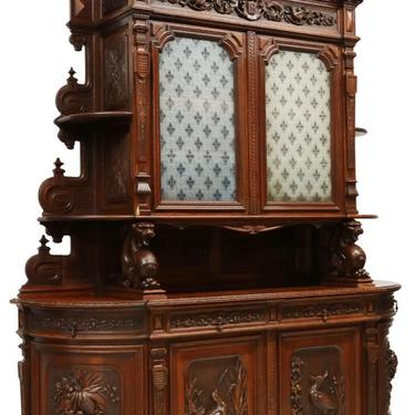 Cupboard, Hunt, Oak, French, Carved, Monumental, Display, Glass Doors 1800's !!