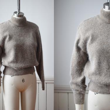 Vintage Angora/Silk Blend Mock Neck Sweater | S | 1990s Buff Color Fuzzy Angora Pullover Sweater 